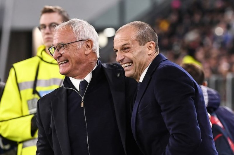 Serie A 2023/2024: Massimiliano Allegri (phải) và Claudio Ranieri trong trận Juventus vs Cagliari tuần 12 