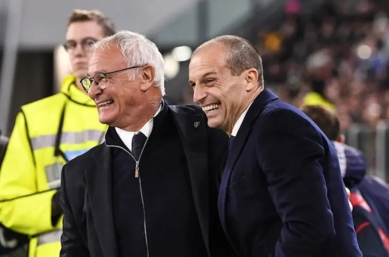 Serie A 2023/2024: Massimiliano Allegri (phải) và Claudio Ranieri trong trận Juventus vs Cagliari tuần 12 